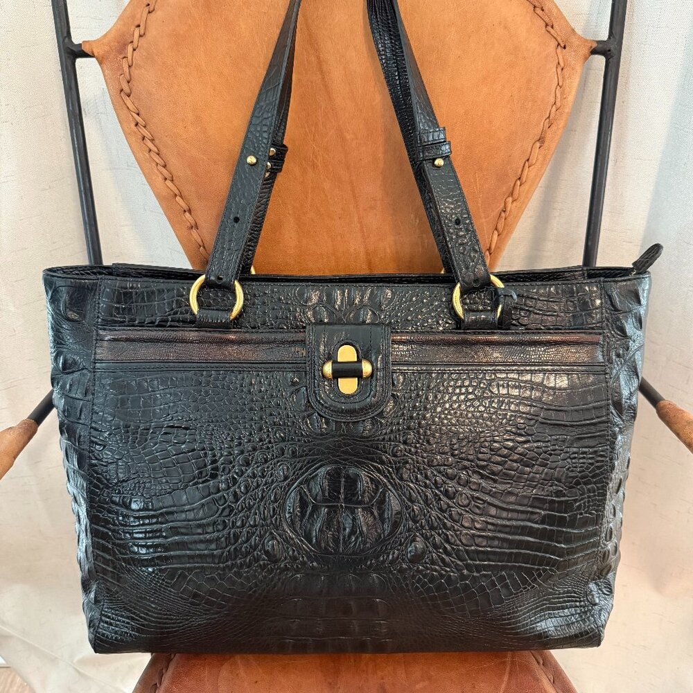 Elegant Black Crocodile-Embossed Tote Bag